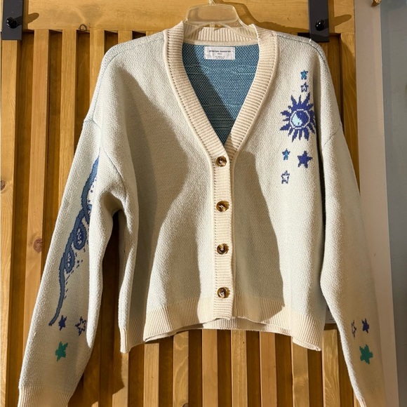 Spiritual Gangster Cream and Blue Knit Sweater, Anthropologie - Picture 3 of 6